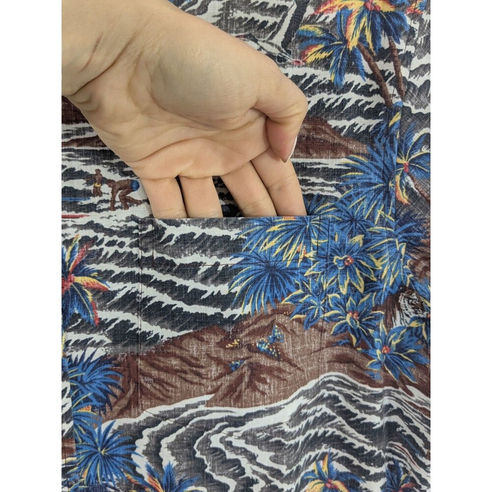 Vtg Reyn Spooner Tailored Fit Button Shirt Hawaiian Surf Mountain Floral Sz L - Picture 4 of 11